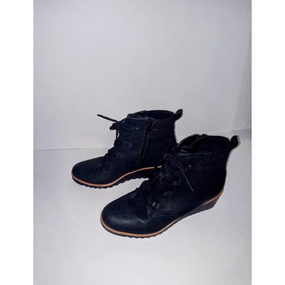 Women Life Stride Velocity Zayne Wedge Black String up Side Zip Booties Size 9 - Picture 4 of 9